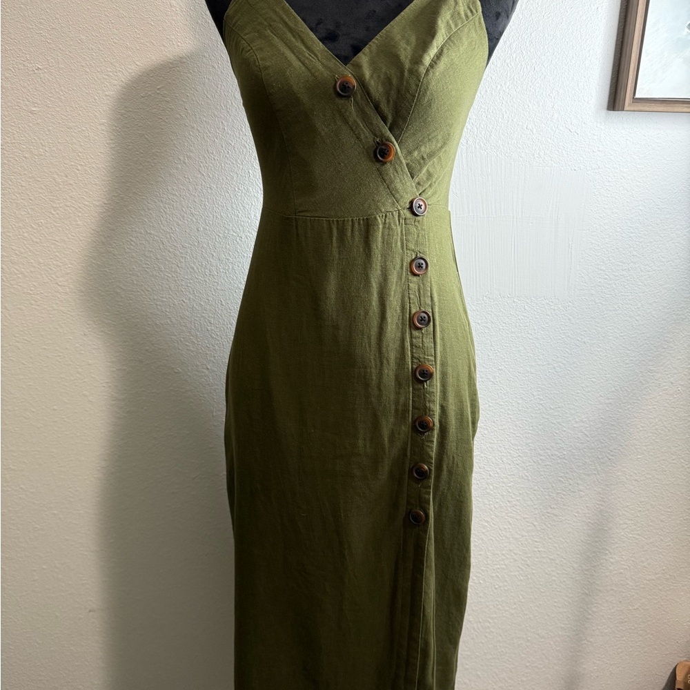 Urban Outfitters Olive Midi Dress with Button Detail